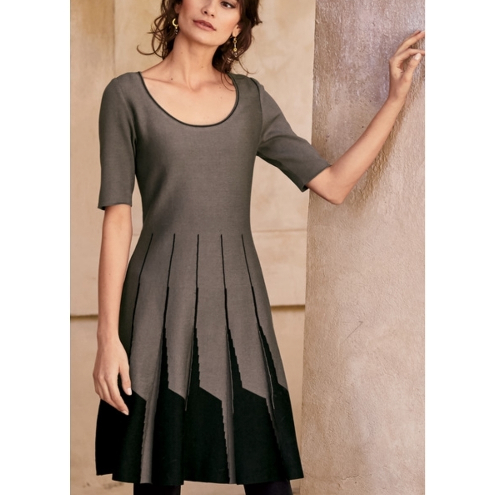 Peruvian Connection Gray Pleated Fit and Flare Dress